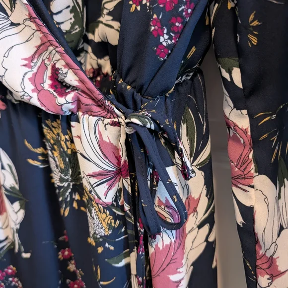 Floral Wrap Dress in Navy and Pink - Picture 5 of 7